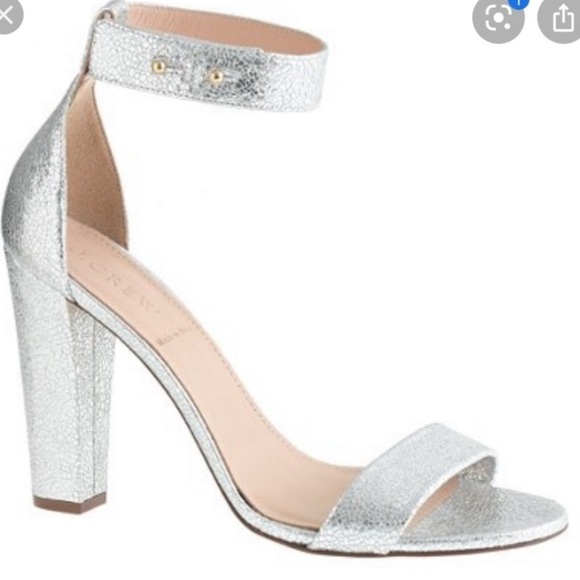 J. Crew Lacie Silver Crackled Leather Block Heel Sandal Size 7